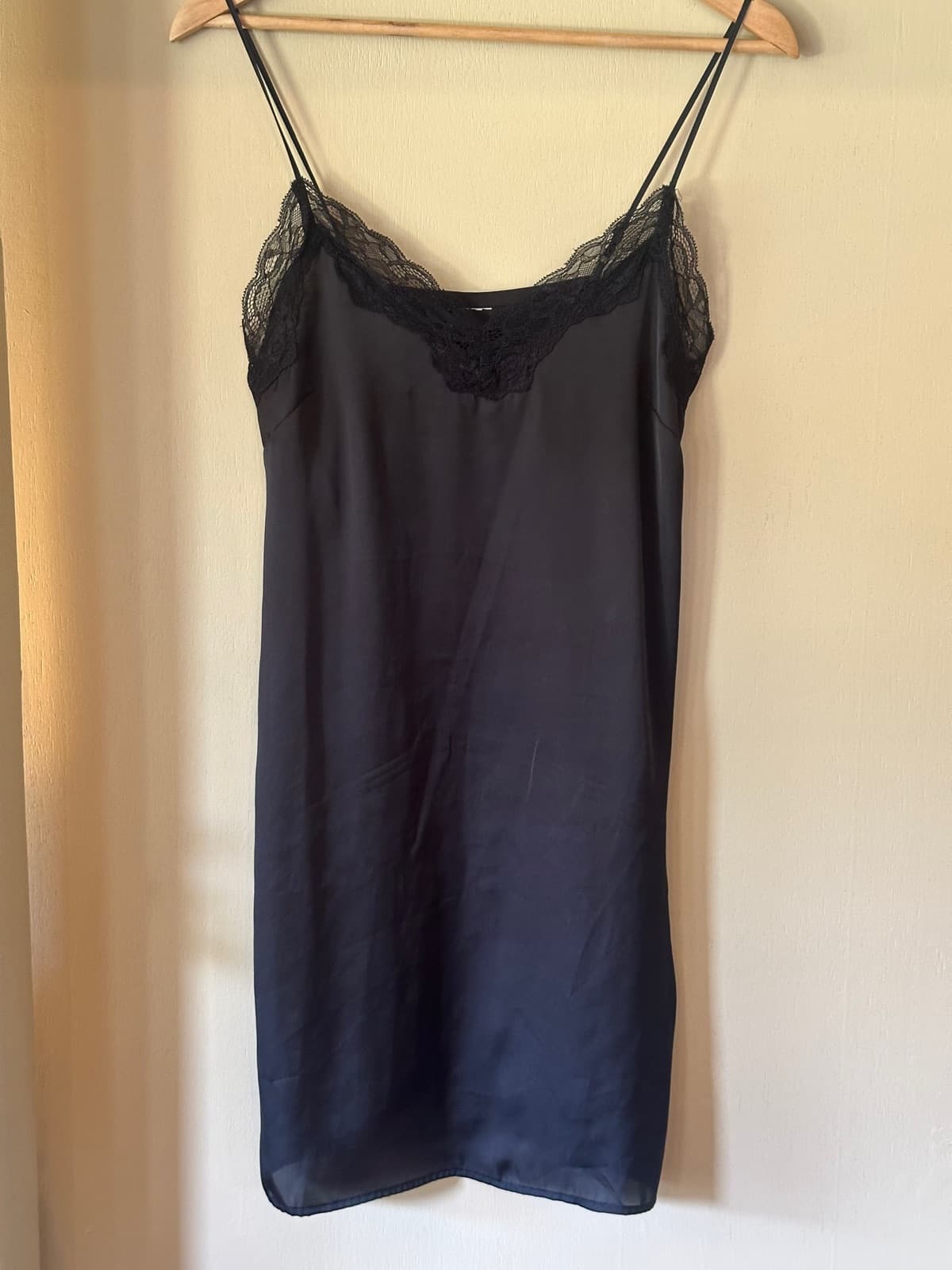 Silky lace-trim slip dress