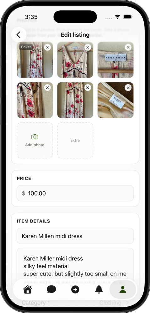 Editing a listing on iPhone