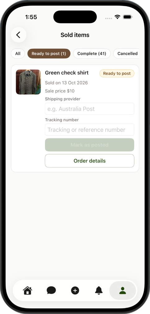 Adding a shipping provider and tracking number before marking an order as posted on iPhone