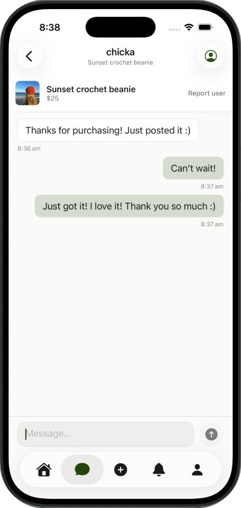 A buyer confirming a posted item arrived on iPhone