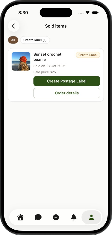 Creating a postage label for a sold item on iPhone