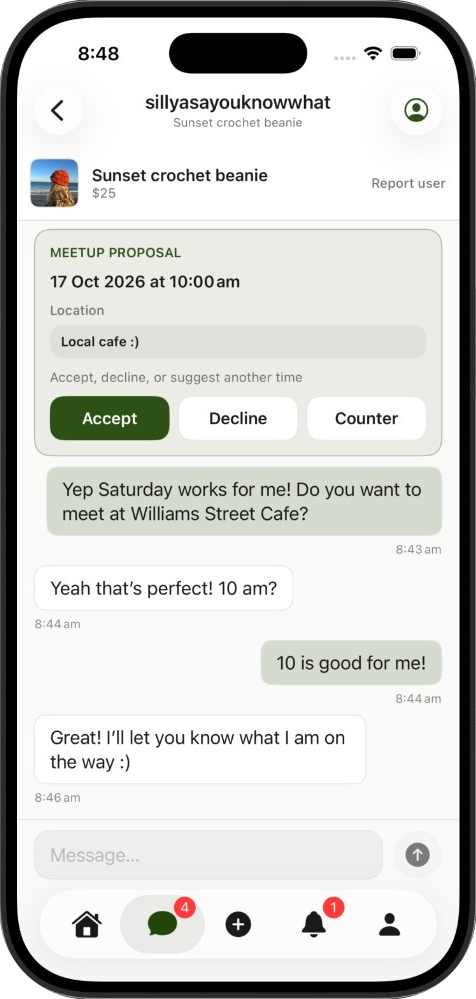 Arranging an Oppy Local meetup in messages on iPhone
